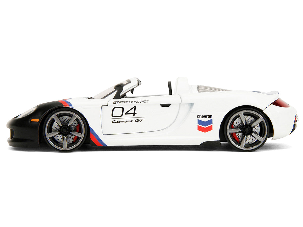 Porsche Carrera GT Convertible #04 "Chevron" White with Graphics "Hyper-Spec" Series 1/24 Diecast Model Car by Jada Jada