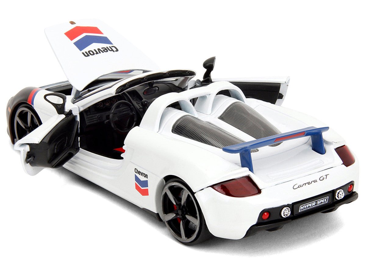 Porsche Carrera GT Convertible #04 "Chevron" White with Graphics "Hyper-Spec" Series 1/24 Diecast Model Car by Jada Jada