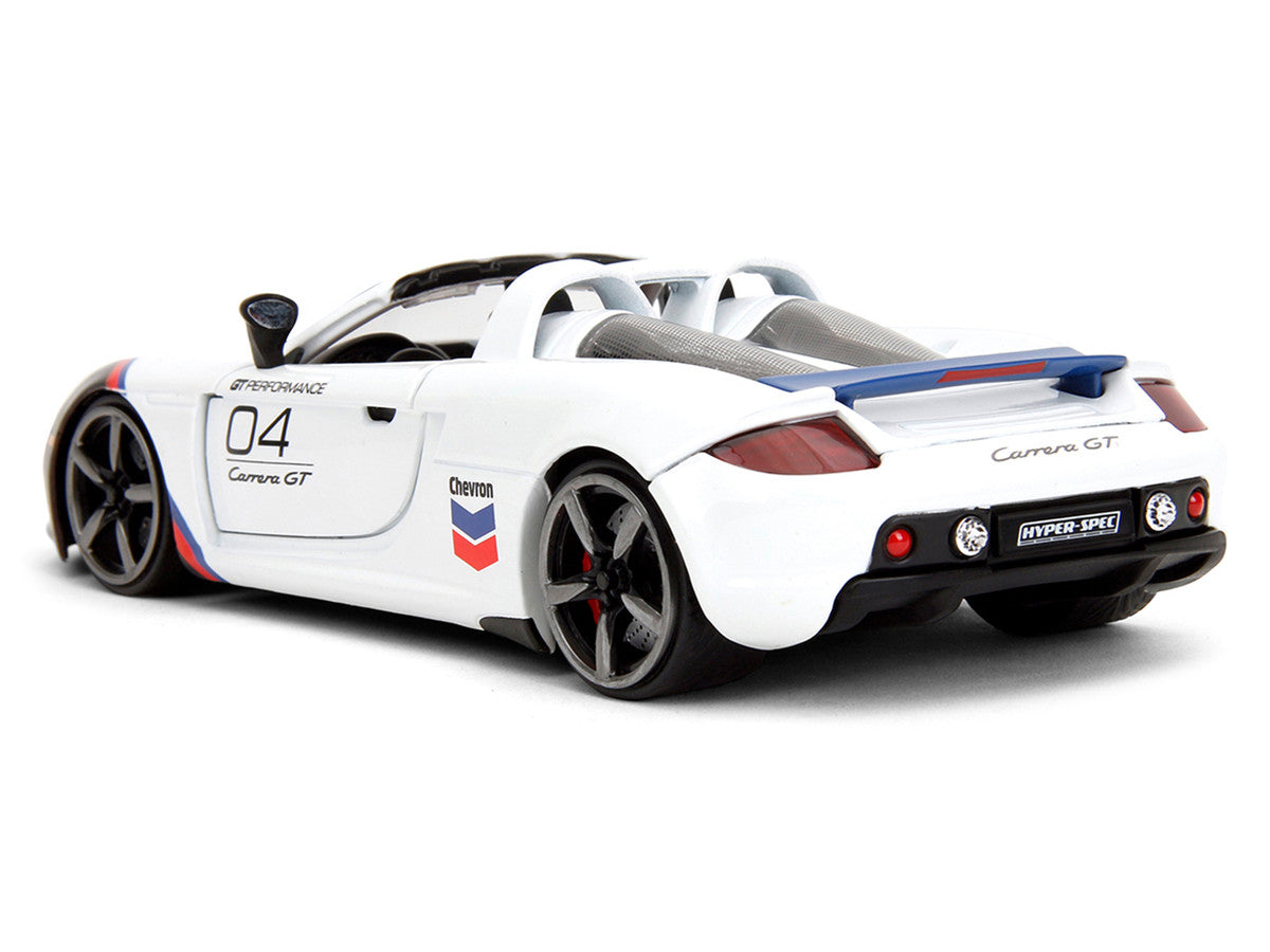 Porsche Carrera GT Convertible #04 "Chevron" White with Graphics "Hyper-Spec" Series 1/24 Diecast Model Car by Jada Jada