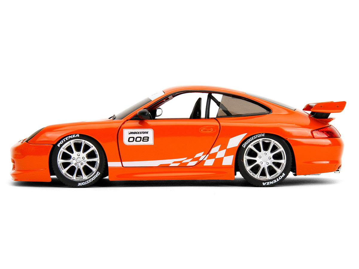 Porsche 911 GT3 RS (996) #008 "Bridgestone" Orange Metallic with White Graphics "Hyper-Spec" Series 1/24 Diecast Model Car by Jada Jada