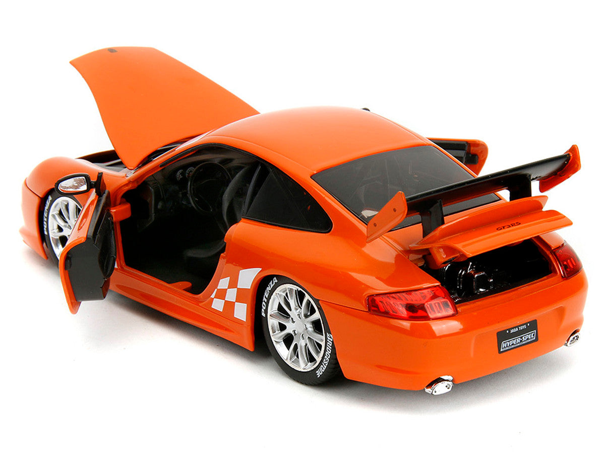 Porsche 911 GT3 RS (996) #008 "Bridgestone" Orange Metallic with White Graphics "Hyper-Spec" Series 1/24 Diecast Model Car by Jada Jada