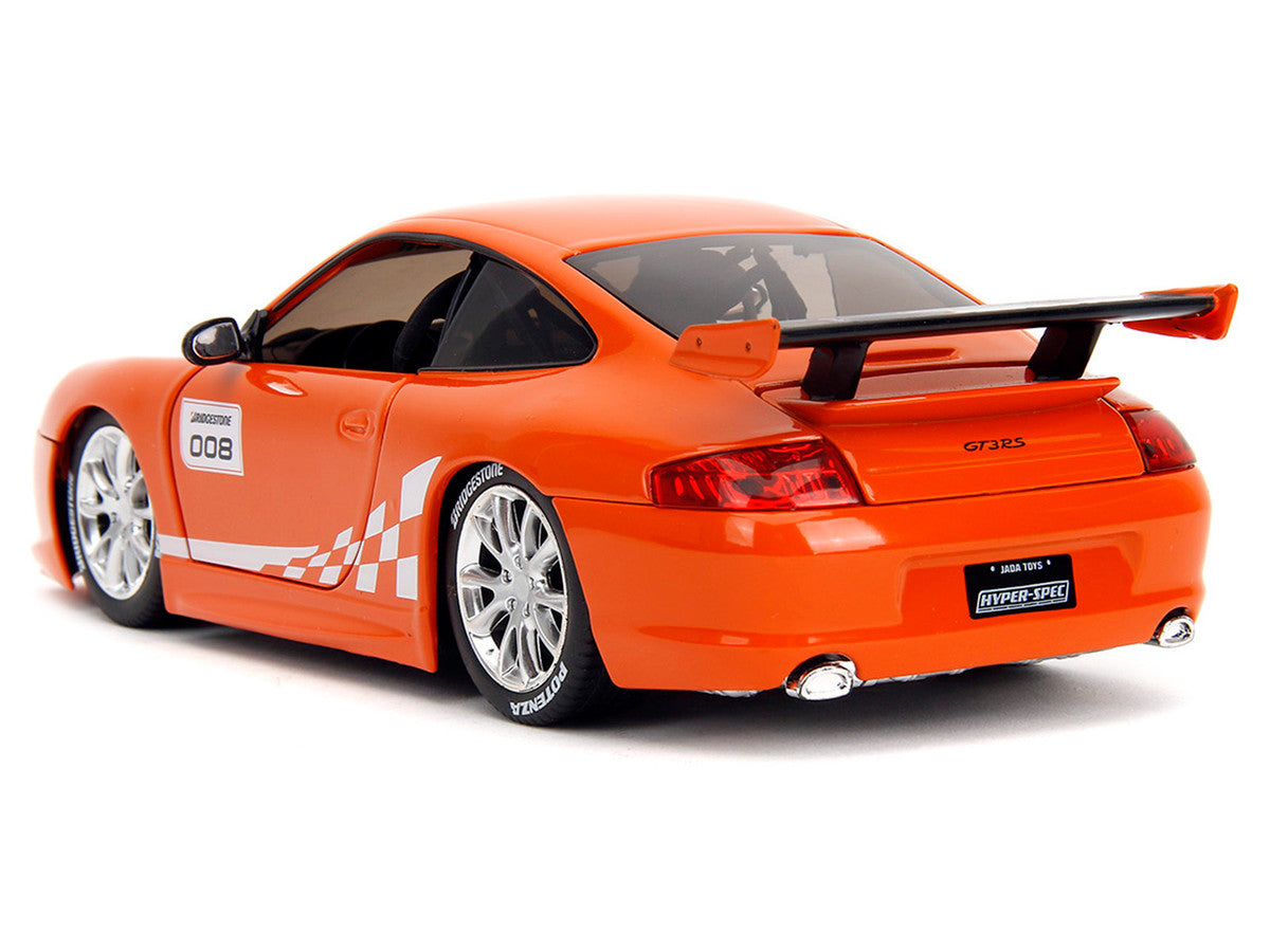 Porsche 911 GT3 RS (996) #008 "Bridgestone" Orange Metallic with White Graphics "Hyper-Spec" Series 1/24 Diecast Model Car by Jada Jada