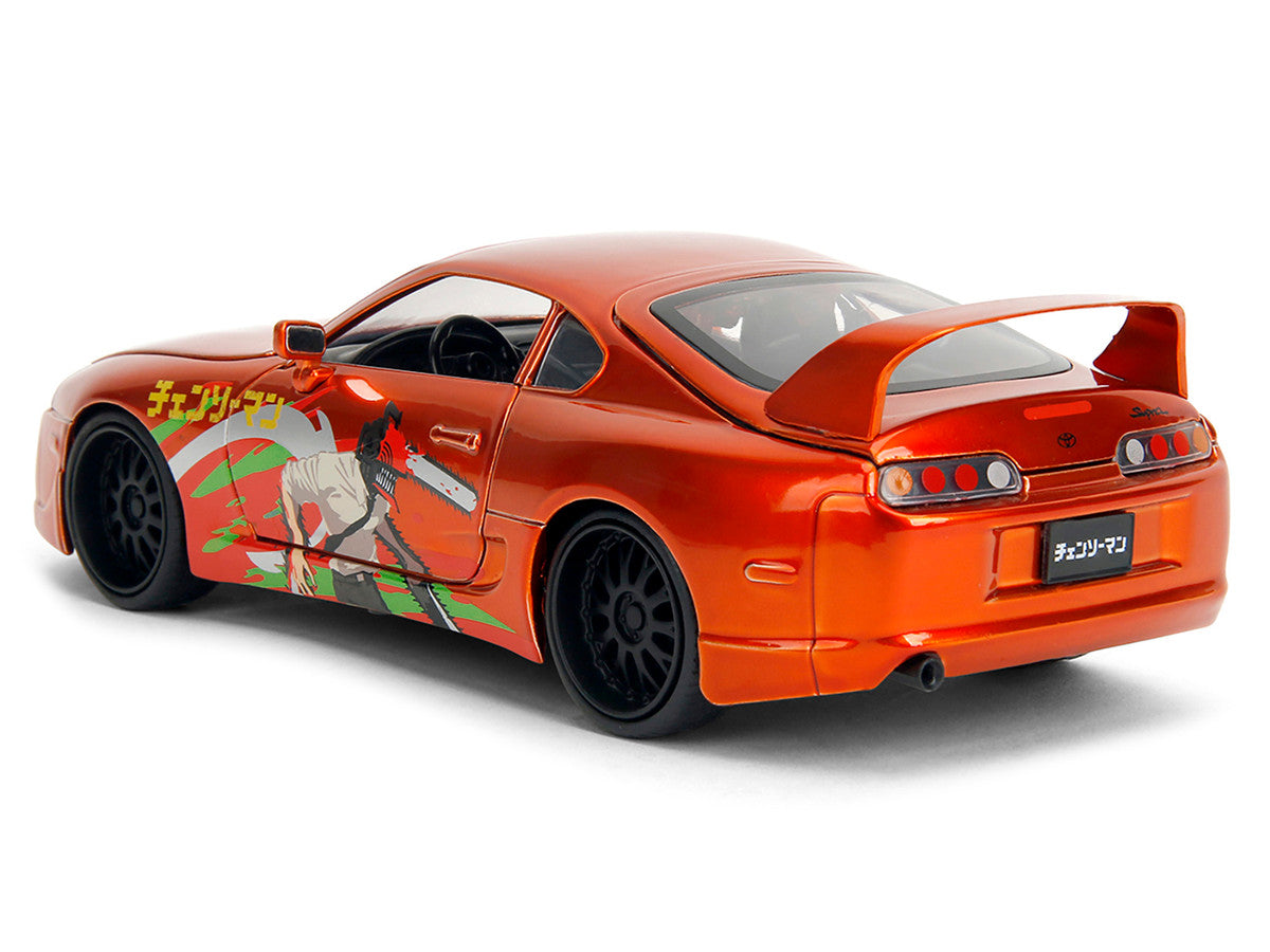 1995 Toyota Supra Orange Metallic with Graphics and Chainsaw Man Diecast Figure "Chainsaw Man" (2022) TV Series "Anime Hollywood Rides" Series 1/24 Diecast Model by Jada Jada
