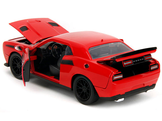 2015 Dodge Challenger Red with Black Stripes and Glenn Diecast Figure "The Walking Dead" (2010-2022) TV Series "Hollywood Rides" Series 1/24 Diecast Model Car by Jada Jada