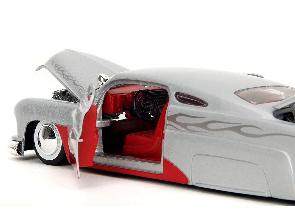 1951 Mercury Silver Metallic and Red with Flame Graphics and Red Interior "Bigtime Muscle" Series 1/24 Diecast Model Car by Jada Jada
