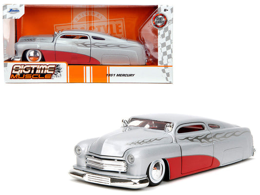 1951 Mercury Silver Metallic and Red with Flame Graphics and Red Interior "Bigtime Muscle" Series 1/24 Diecast Model Car by Jada Jada