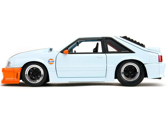 1989 Ford Mustang GT "Gulf Oil" Light Blue with Orange Stripe "Bigtime Muscle" Series 1/24 Diecast Model Car by Jada Jada