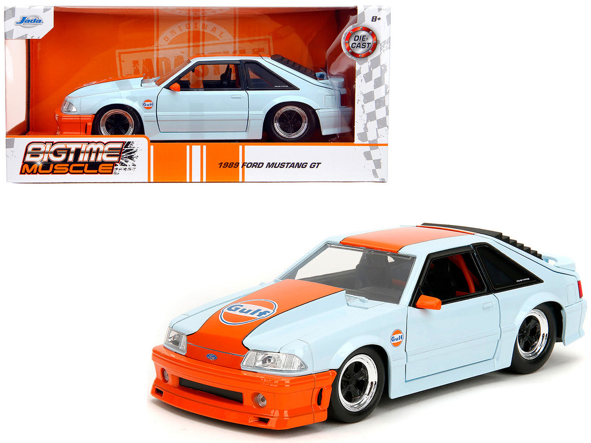 1989 Ford Mustang GT "Gulf Oil" Light Blue with Orange Stripe "Bigtime Muscle" Series 1/24 Diecast Model Car by Jada Jada