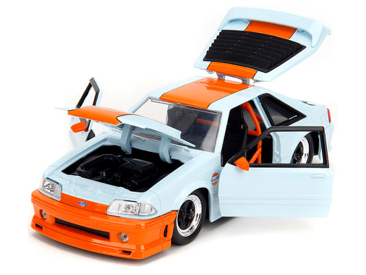 1989 Ford Mustang GT "Gulf Oil" Light Blue with Orange Stripe "Bigtime Muscle" Series 1/24 Diecast Model Car by Jada