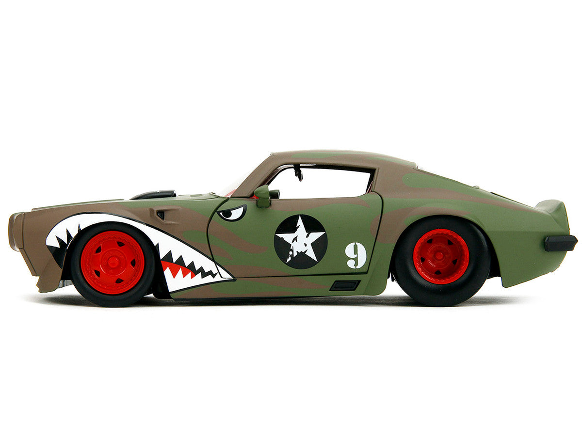 1972 Pontiac Firebird #9 Green Camouflage Flames with Graphics and Red Interior "Bigtime Muscle" Series 1/24 Diecast Model Car by Jada Jada