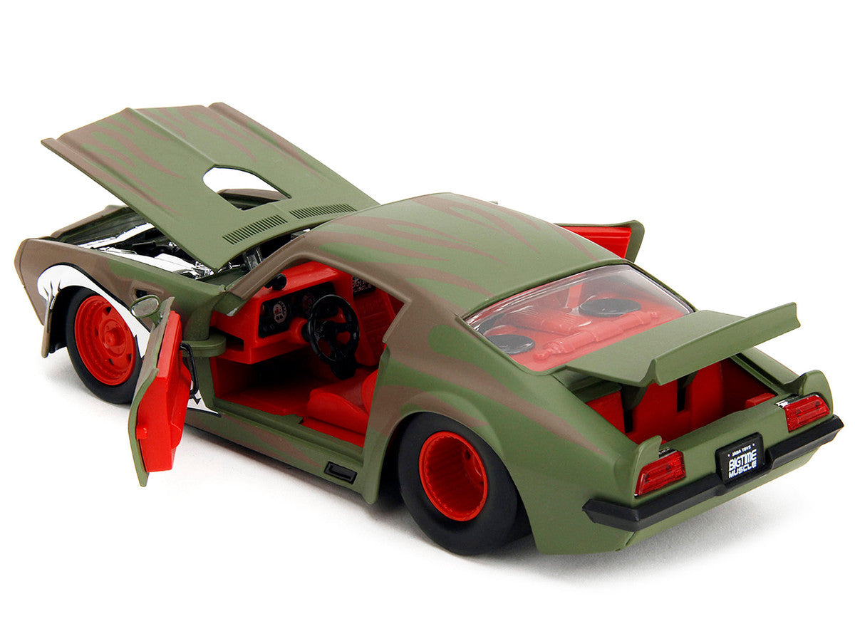 1972 Pontiac Firebird #9 Green Camouflage Flames with Graphics and Red Interior "Bigtime Muscle" Series 1/24 Diecast Model Car by Jada Jada