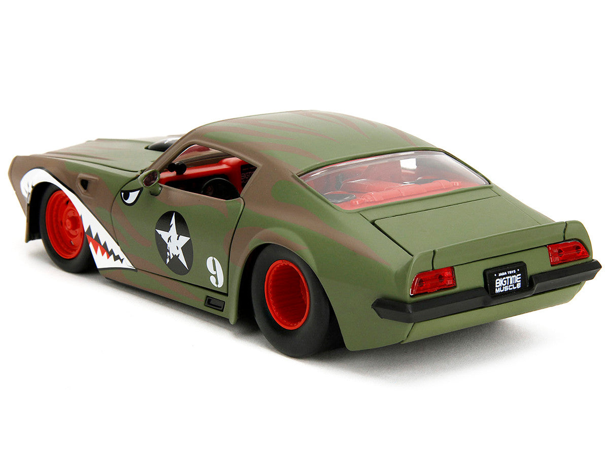 1972 Pontiac Firebird #9 Green Camouflage Flames with Graphics and Red Interior "Bigtime Muscle" Series 1/24 Diecast Model Car by Jada Jada