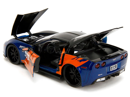2006 Chevrolet Corvette Z06 #333 "Spirit Racing" Blue Metallic and Orange with Black Hood and Top "Bigtime Muscle" Series 1/24 Diecast Model Car by Jada Jada