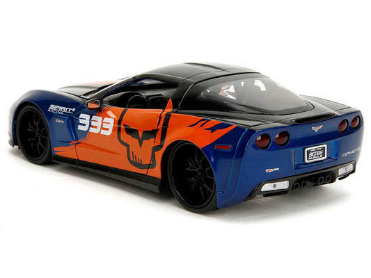2006 Chevrolet Corvette Z06 #333 "Spirit Racing" Blue Metallic and Orange with Black Hood and Top "Bigtime Muscle" Series 1/24 Diecast Model Car by Jada Jada