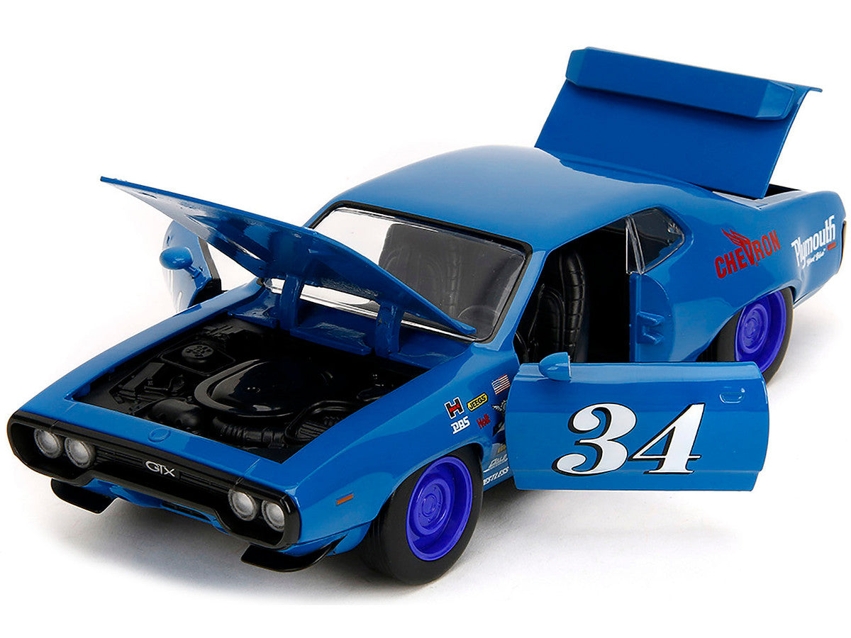 1972 Plymouth GTX #34 Blue with Graphics "Bigtime Muscle" Series 1/24 Diecast Model Car by Jada Jada