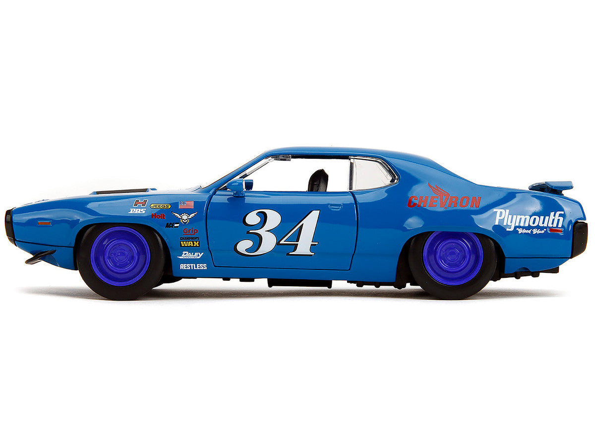 1972 Plymouth GTX #34 Blue with Graphics "Bigtime Muscle" Series 1/24 Diecast Model Car by Jada Jada