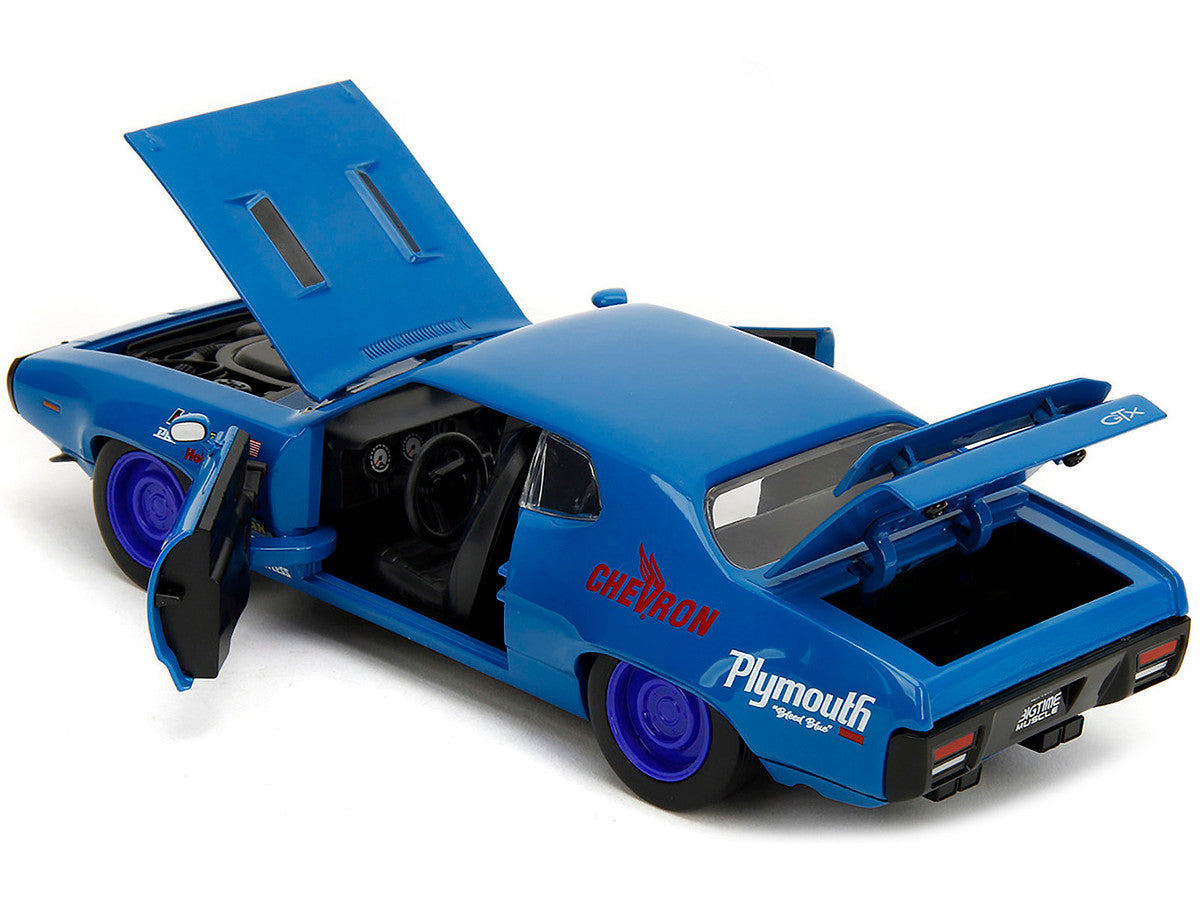 1972 Plymouth GTX #34 Blue with Graphics "Bigtime Muscle" Series 1/24 Diecast Model Car by Jada Jada