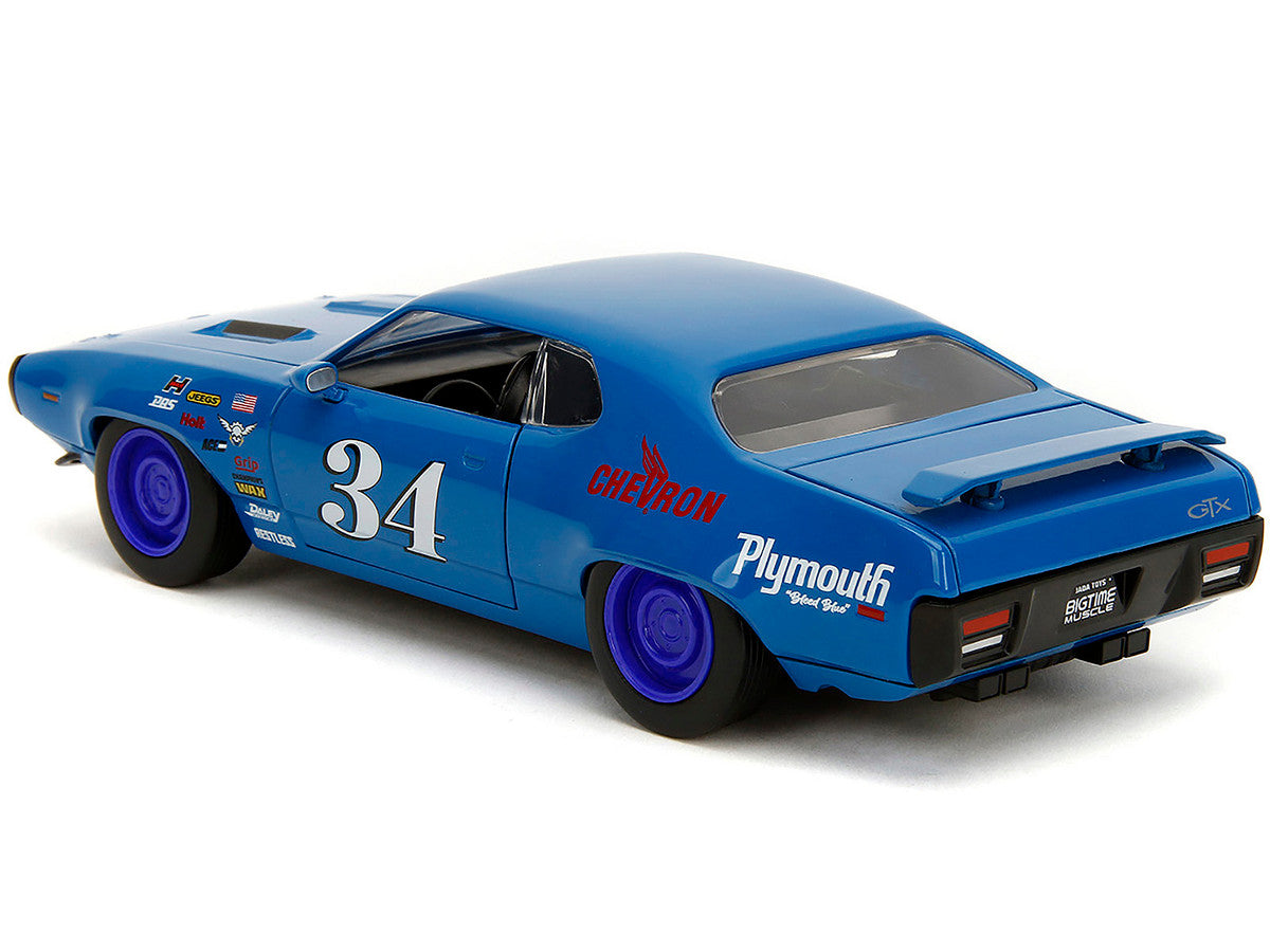 1972 Plymouth GTX #34 Blue with Graphics "Bigtime Muscle" Series 1/24 Diecast Model Car by Jada Jada