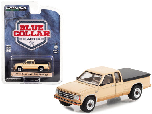 1983 Chevrolet S-10 Durango Pickup Truck Tan with Brown Stripes and Black Bed Cover "Blue Collar Collection" Series 11 1/64 Diecast Model Car by Greenlight
