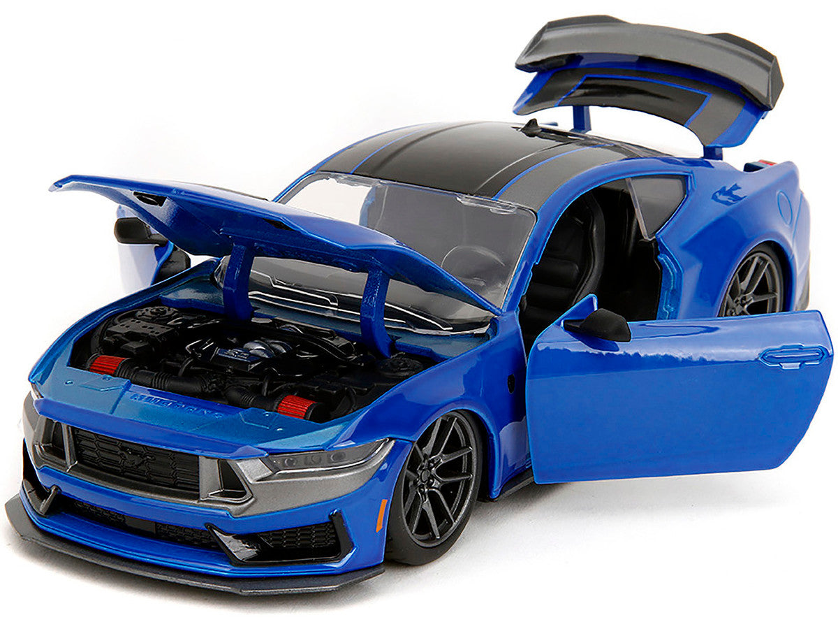 2024 Ford Mustang Dark Horse Blue Metallic with Black and Gray Stripes "Bigtime Muscle" Series 1/24 Diecast Model Car by Jada Jada