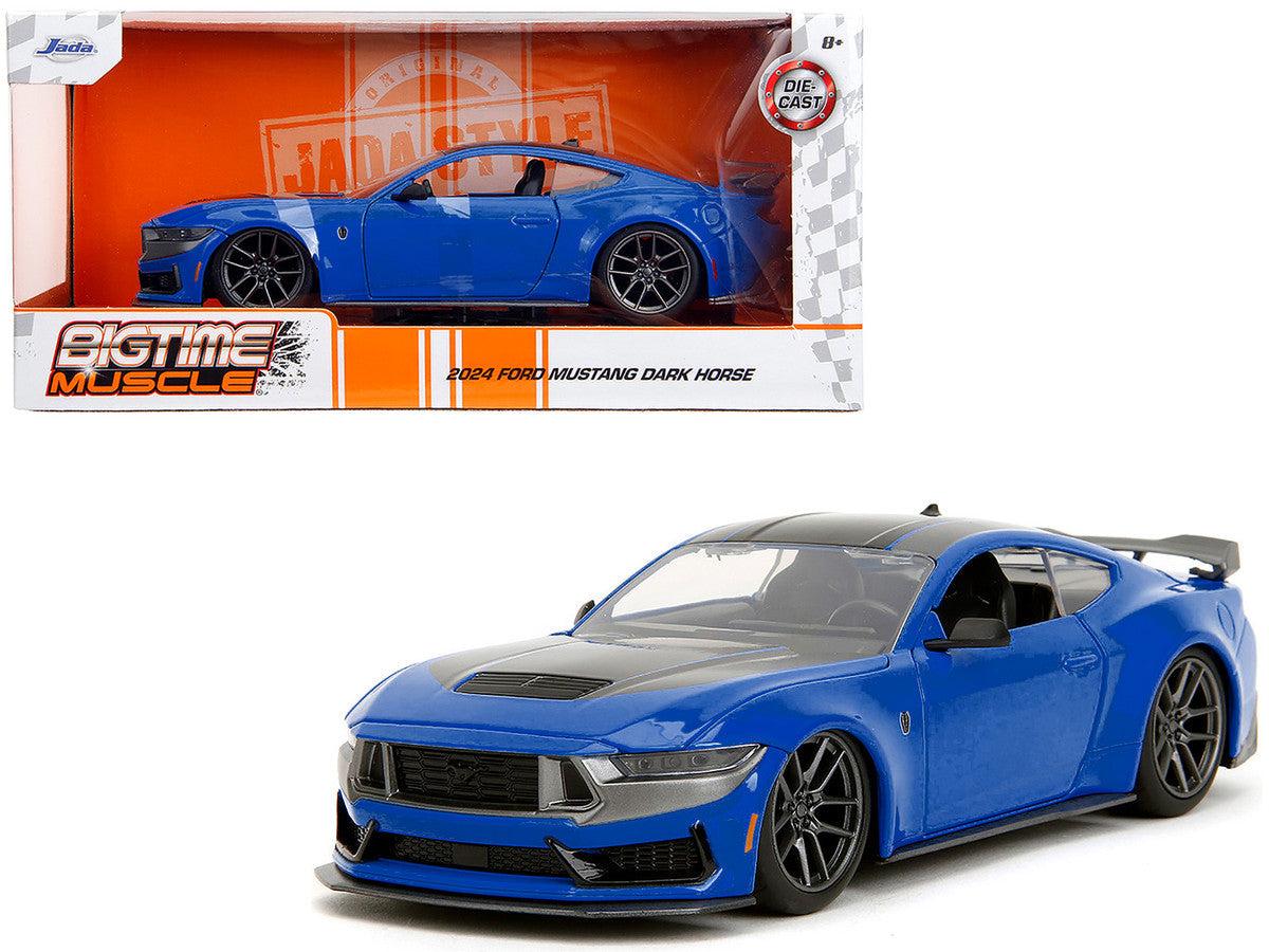 2024 Ford Mustang Dark Horse Blue Metallic with Black and Gray Stripes "Bigtime Muscle" Series 1/24 Diecast Model Car by Jada Jada