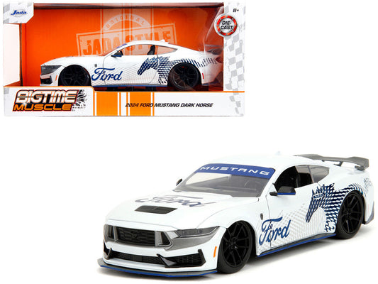 2024 Ford Mustang Dark Horse White with "Mustang Horse Graphics" "Bigtime Muscle" Series 1/24 Diecast Model Car by Jada Jada