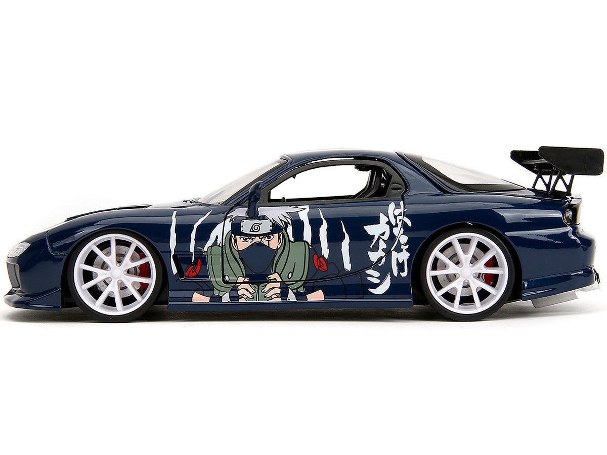 1993 Mazda RX-7 Dark Blue with Graphics and Kakashi Hatake Diecast Figure "Naruto Shippuden" (2009-2017) TV Series "Anime Hollywood Rides" Series 1/24 Diecast Model Car by Jada Jada