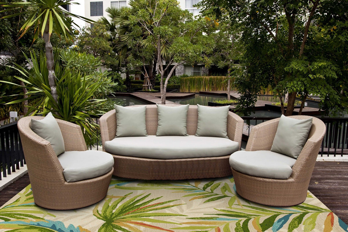 3' X 5' Sand Tropical Botanical Hand Tufted Area Rug W2B