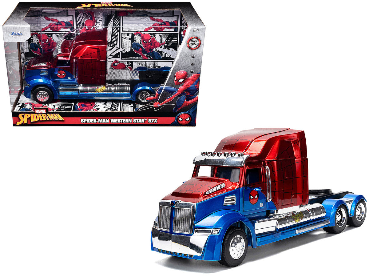 Western Star 57X Truck Tractor "Spider-Man" Blue and Red Metallic "Hollywood Rides" Series 1/24 Diecast Model by Jada Jada