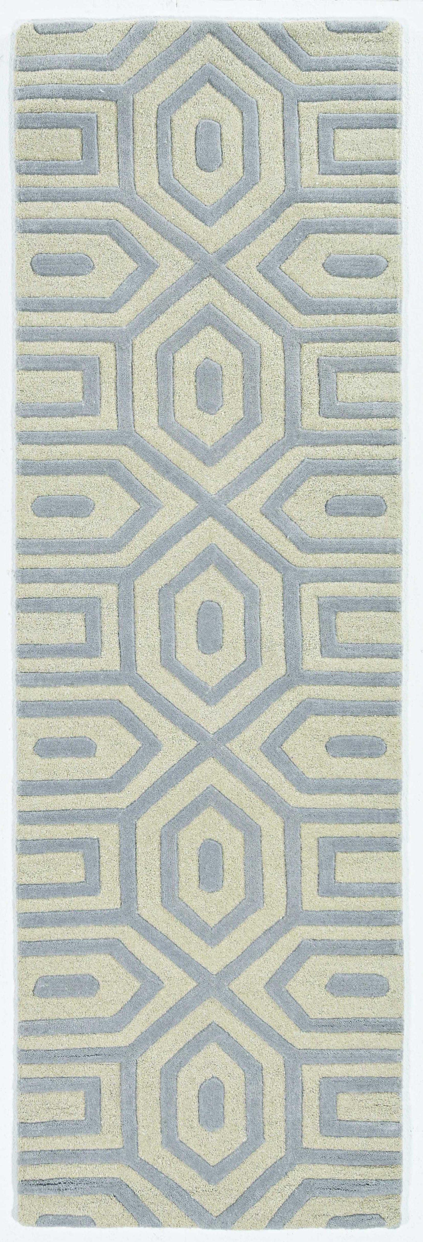 8' Grey Hand Tufted Geometric Indoor Runner Rug