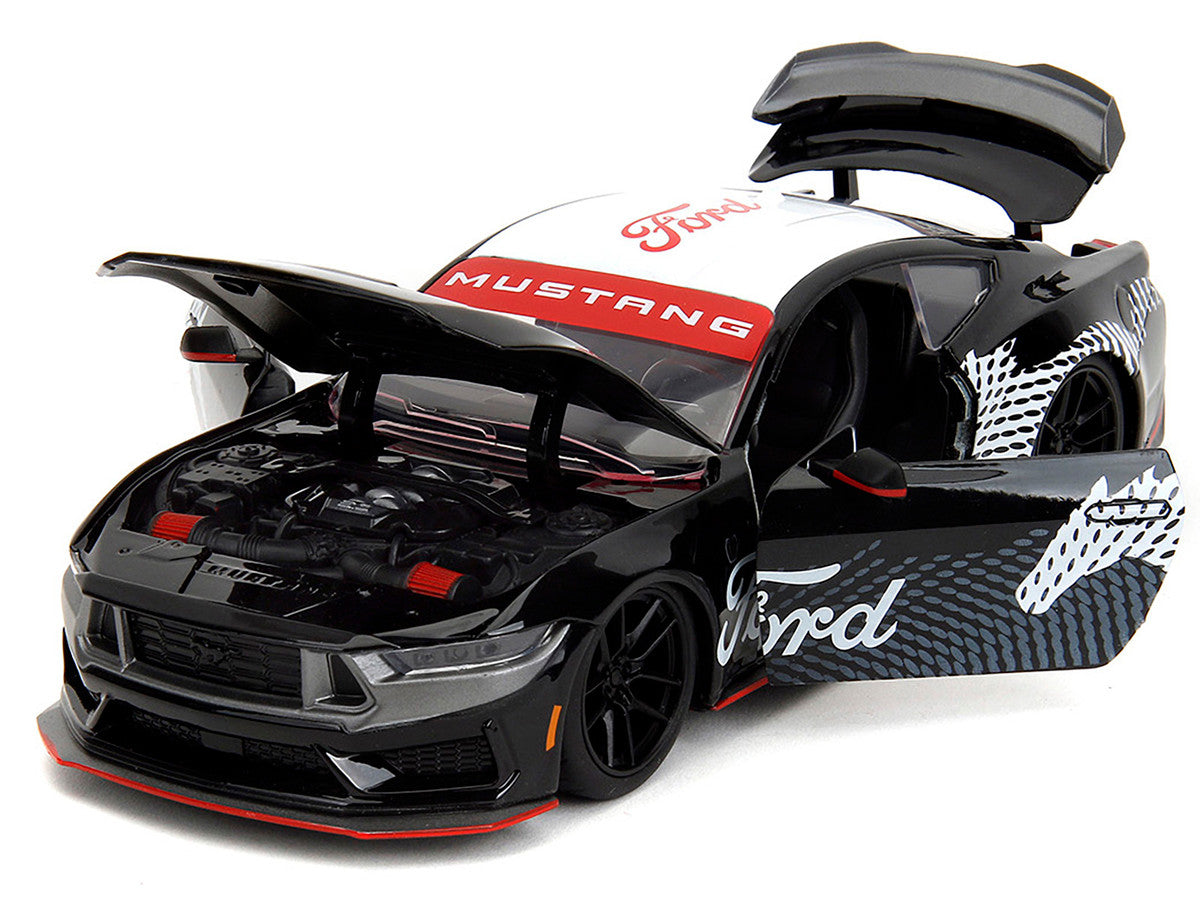 2024 Ford Mustang Dark Horse Black with White Top and "Mustang Horse Graphics" "Bigtime Muscle" Series 1/24 Diecast Model Car by Jada Jada