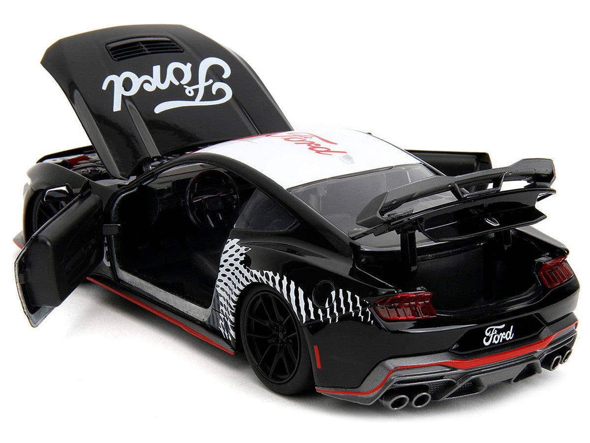 2024 Ford Mustang Dark Horse Black with White Top and "Mustang Horse Graphics" "Bigtime Muscle" Series 1/24 Diecast Model Car by Jada Jada