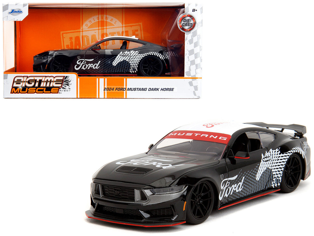 2024 Ford Mustang Dark Horse Black with White Top and "Mustang Horse Graphics" "Bigtime Muscle" Series 1/24 Diecast Model Car by Jada Jada