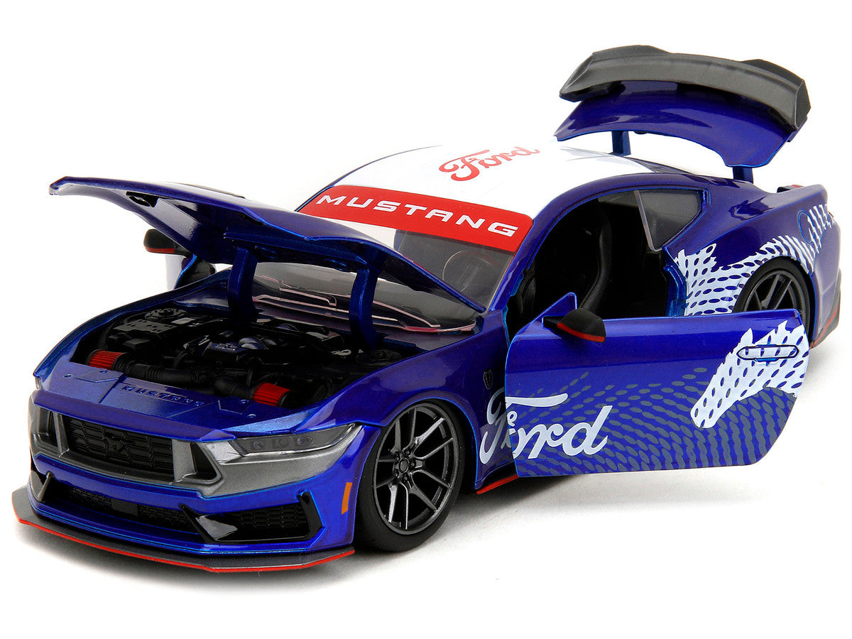 2024 Ford Mustang Dark Horse Candy Blue with White Top and "Mustang Horse Graphics" "Bigtime Muscle" Series 1/24 Diecast Model Car by Jada Jada
