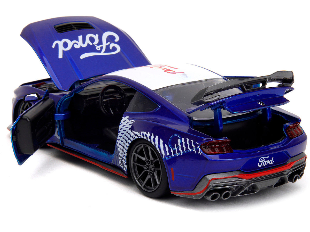 2024 Ford Mustang Dark Horse Candy Blue with White Top and "Mustang Horse Graphics" "Bigtime Muscle" Series 1/24 Diecast Model Car by Jada Jada