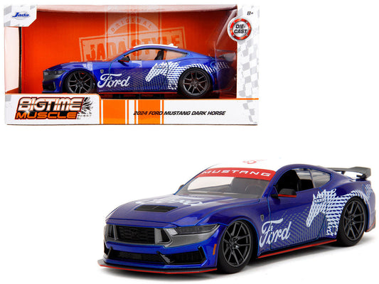 2024 Ford Mustang Dark Horse Candy Blue with White Top and "Mustang Horse Graphics" "Bigtime Muscle" Series 1/24 Diecast Model Car by Jada Jada