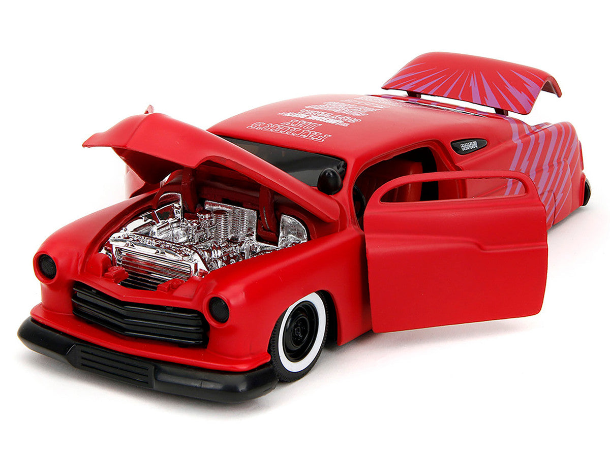 1951 Mercury Matt Red with Purple Stripes and Creep Diecast Figure "Creepshow" (1982) Movie "Hollywood Rides" Series 1/24 Diecast Model Car by Jada Jada