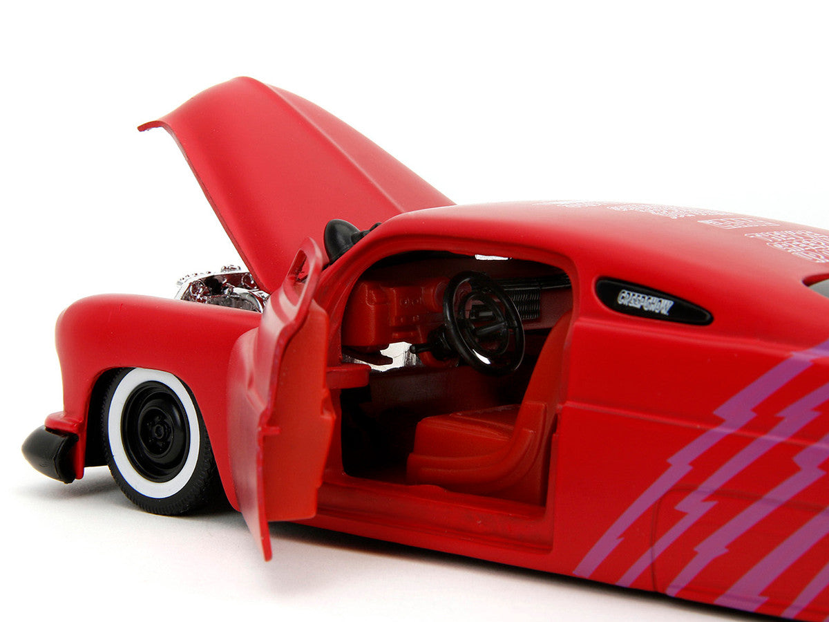 1951 Mercury Matt Red with Purple Stripes and Creep Diecast Figure "Creepshow" (1982) Movie "Hollywood Rides" Series 1/24 Diecast Model Car by Jada Jada