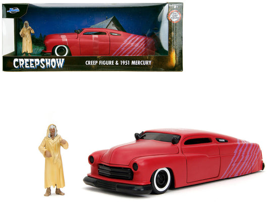 1951 Mercury Matt Red with Purple Stripes and Creep Diecast Figure "Creepshow" (1982) Movie "Hollywood Rides" Series 1/24 Diecast Model Car by Jada Jada
