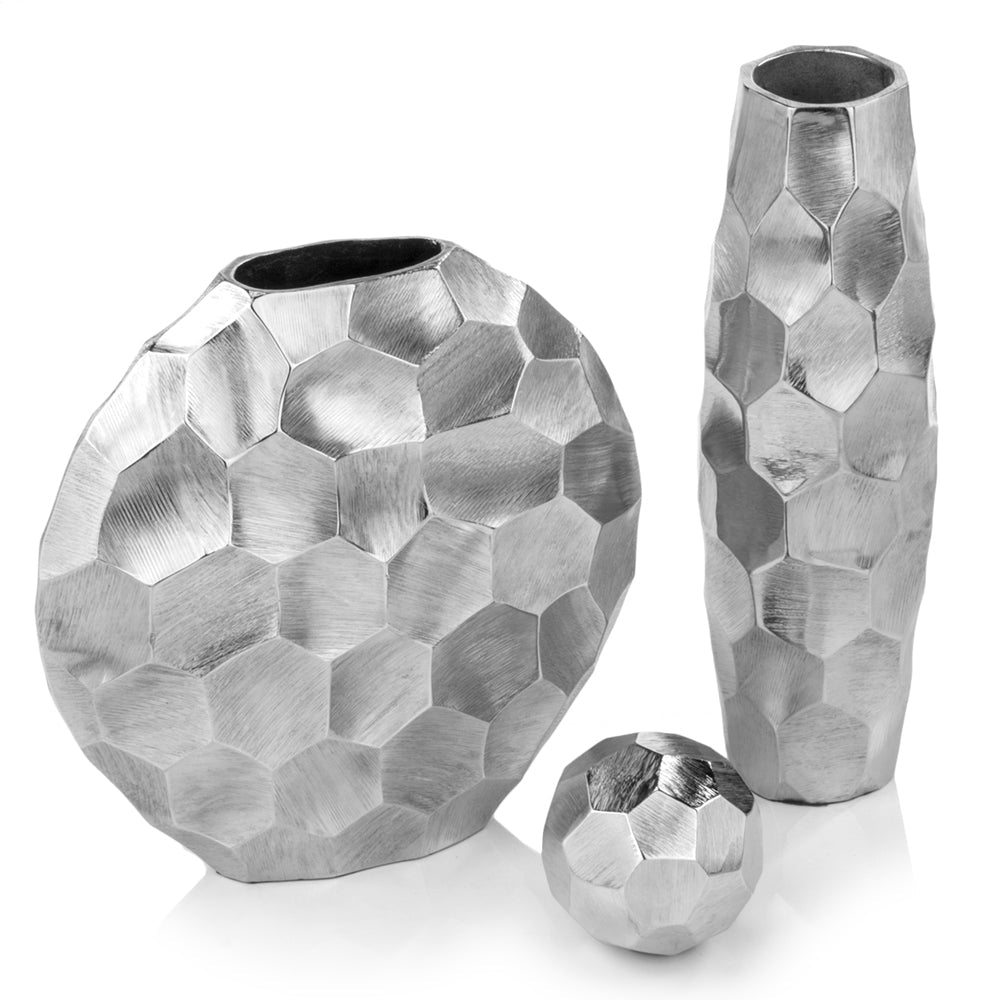 14" Aluminum Silver Cylinder Table Vase W2B
