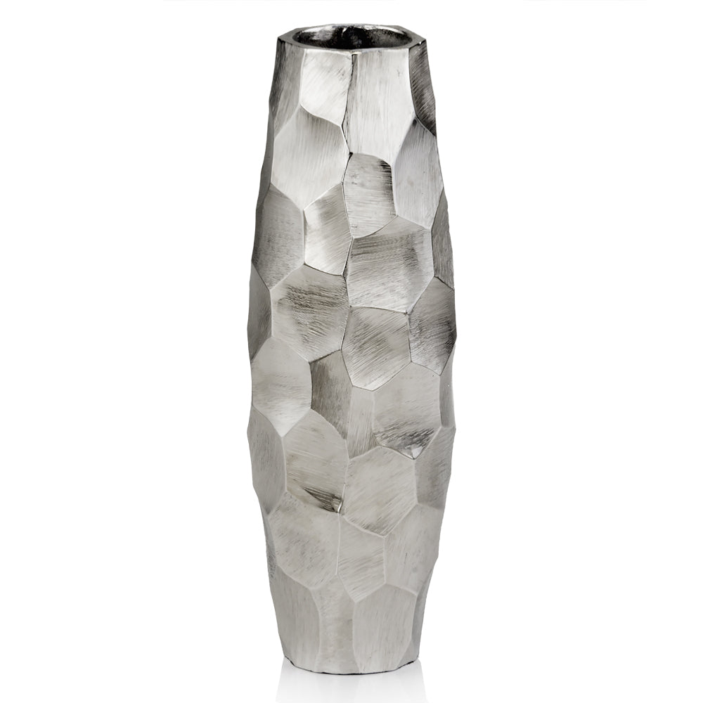 14" Aluminum Silver Cylinder Table Vase W2B