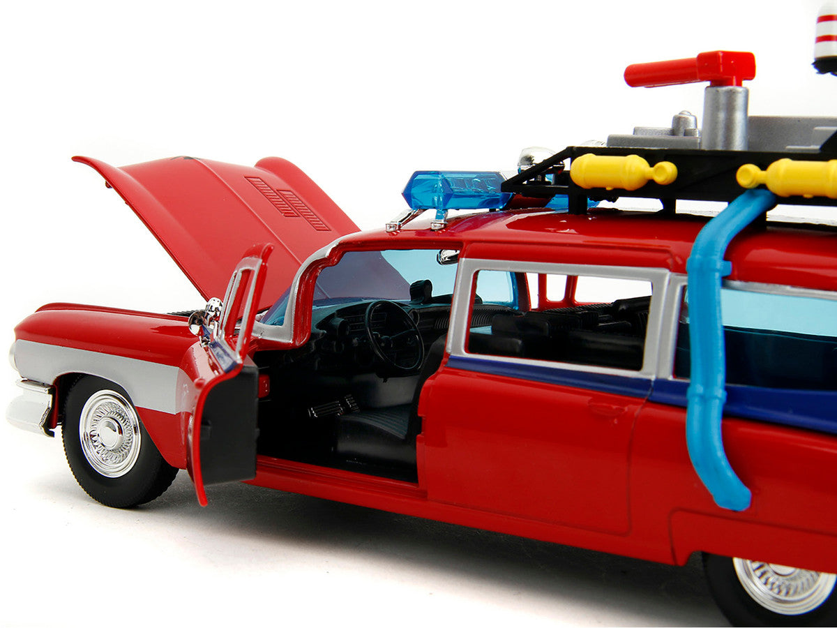 1959 Cadillac Ambulance Ecto-1 Red "Transformers" TV Series - "Ghostbusters" (1984) Movie Crossover "Hollywood Rides" Series 1/24 Diecast Model Car by Jada Jada