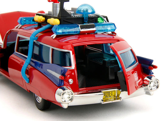 1959 Cadillac Ambulance Ecto-1 Red "Transformers" TV Series - "Ghostbusters" (1984) Movie Crossover "Hollywood Rides" Series 1/24 Diecast Model Car by Jada Jada