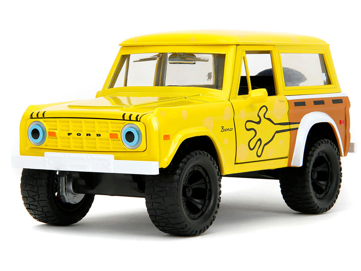 1973 Ford Bronco Yellow with Graphics and SpongeBob SquarePants Diecast Figure "SpongeBob SquarePants" (1999–Current) TV Series "Hollywood Rides" Series 1/24 Diecast Model Car by Jada Jada