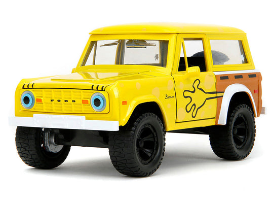 1973 Ford Bronco Yellow with Graphics and SpongeBob SquarePants Diecast Figure "SpongeBob SquarePants" (1999–Current) TV Series "Hollywood Rides" Series 1/24 Diecast Model Car by Jada Jada