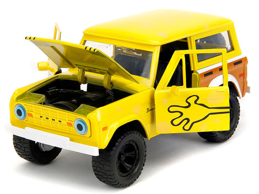 1973 Ford Bronco Yellow with Graphics and SpongeBob SquarePants Diecast Figure "SpongeBob SquarePants" (1999–Current) TV Series "Hollywood Rides" Series 1/24 Diecast Model Car by Jada Jada