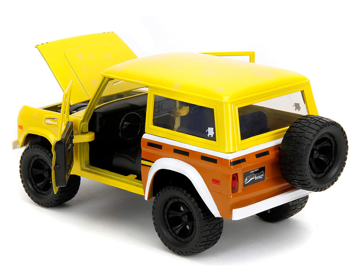 1973 Ford Bronco Yellow with Graphics and SpongeBob SquarePants Diecast Figure "SpongeBob SquarePants" (1999–Current) TV Series "Hollywood Rides" Series 1/24 Diecast Model Car by Jada Jada