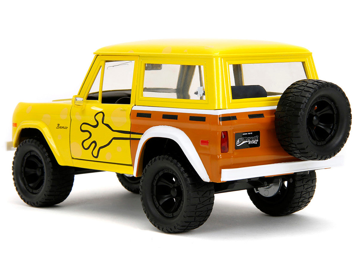 1973 Ford Bronco Yellow with Graphics and SpongeBob SquarePants Diecast Figure "SpongeBob SquarePants" (1999–Current) TV Series "Hollywood Rides" Series 1/24 Diecast Model Car by Jada Jada