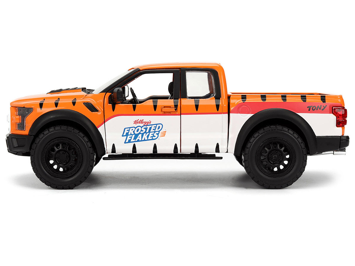 2017 Ford F-150 Raptor Pickup Truck "Frosted Flakes" Orange with Graphics and Tony the Tiger Diecast Figure "Hollywood Rides" Series 1/24 Diecast Model Car by Jada Jada