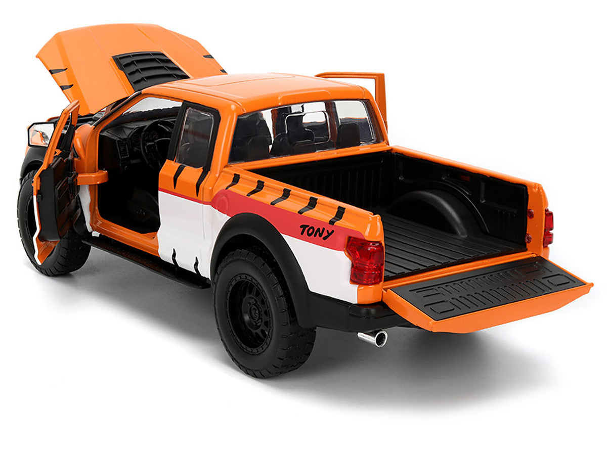 2017 Ford F-150 Raptor Pickup Truck "Frosted Flakes" Orange with Graphics and Tony the Tiger Diecast Figure "Hollywood Rides" Series 1/24 Diecast Model Car by Jada Jada